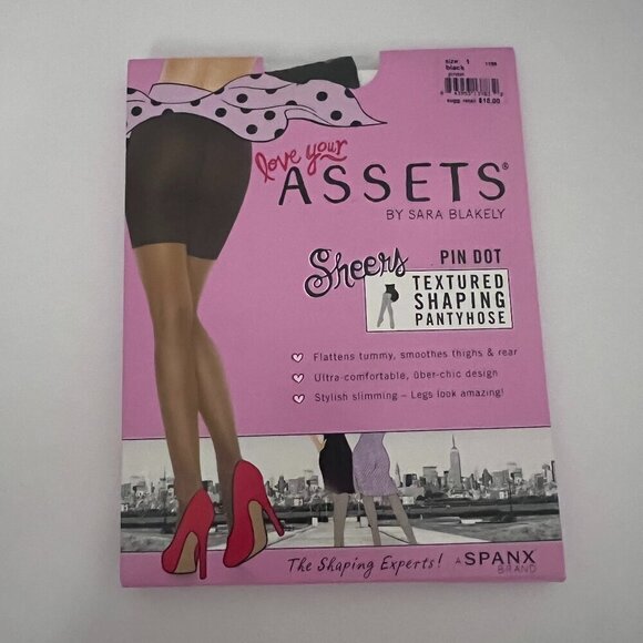 Love Your Assets by Spanx Sheers Pin Dot Textured Shaping Pantyhose Black Size 1 - Picture 1 of 4